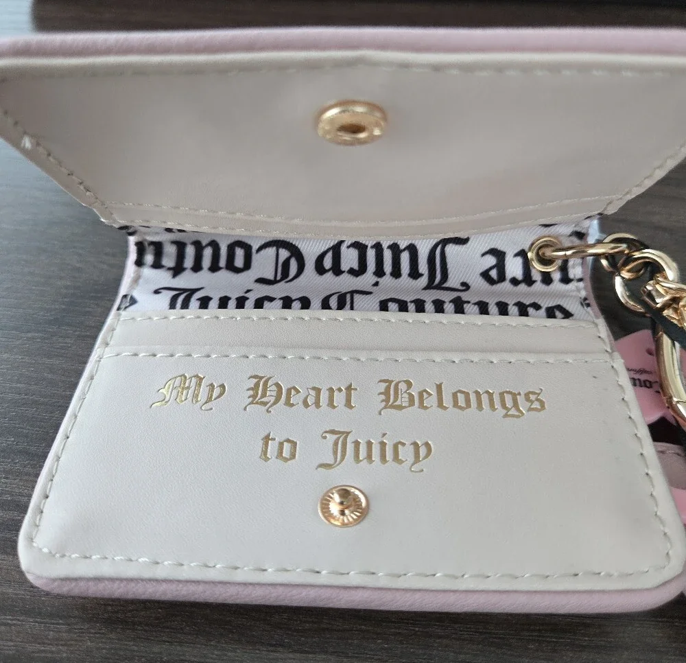 Juicy Couture Dusty Blush Wallet – Gold Logo Keychain & Bow Charm